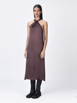 Genes Lecoanet Hemant - Women's Halter Neck Brown A-Line Dress