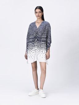 Genes Lecoanet Hemant - Women's Blue V-Neck Printed Short A-Line Dress