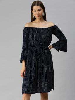 SHOWOFF - Women Polka Dots Navy Blue Empire Dress