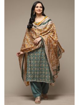 Biba - Green Cotton Unstitched Suit (Set of 3)