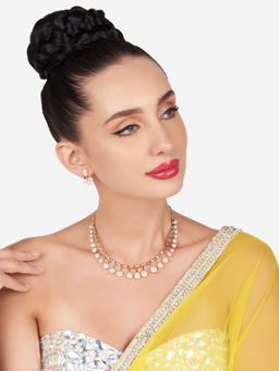 Zaveri Pearls - Rose Gold Dazzling Cubic Zirconia Brass Necklace & Earring Set-ZPFK16163