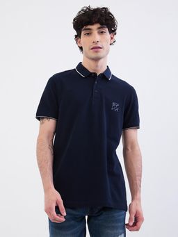 Spykar - Navy Blue Slim Fit Casual Polo T-Shirt for Men