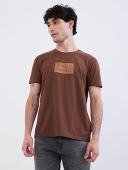 Spykar - Bison Brown Slim Fit Casual T-Shirt for Men