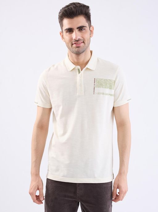 Spykar Off White Slim Fit Casual Polo T-Shirt for Men
