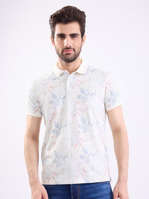 Spykar Off White Slim Fit Casual Polo T-Shirt for Men