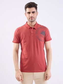 Spykar - Brick Red Slim Fit Casual Polo T-Shirt for Men