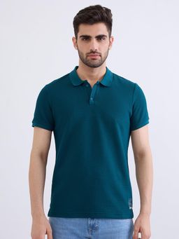 Spykar - Teal Slim Fit Casual Polo T-Shirt for Men
