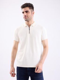 Spykar - Off White Slim Fit Casual Polo T-Shirt for Men