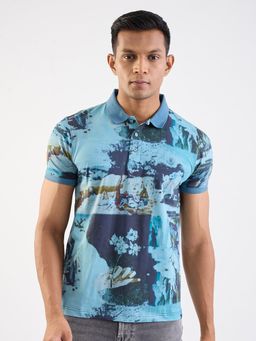 Spykar - Cameo Blue Slim Fit Casual Polo T-Shirt for Men