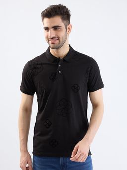 Spykar - Black Slim Fit Casual Polo T-Shirt for Men