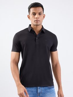 Spykar - Black Slim Fit Casual Polo T-Shirt for Men