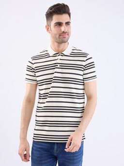 Spykar - Off White Slim Fit Casual Polo T-Shirt for Men