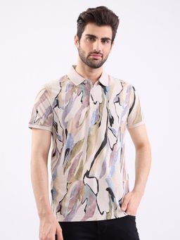 Spykar - Ecru Slim Fit Casual Polo T-Shirt for Men