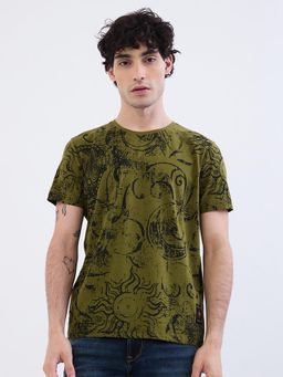 Spykar - Avocado Green Slim Fit Casual T-Shirt for Men