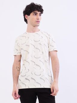 Spykar - Off White Slim Fit Casual T-Shirt for Men