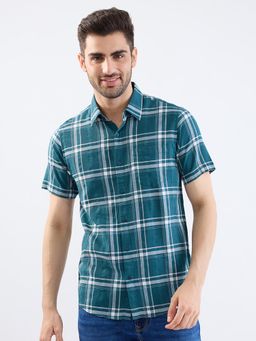 Spykar - Teal Slim Fit Casual Shirt for Men