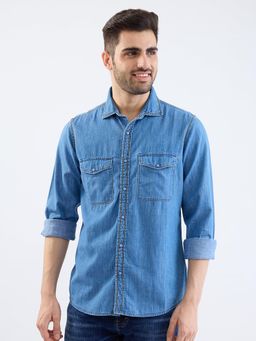 Spykar - Dark Blue Slim Fit Casual Shirt for Men