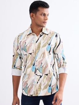 Spykar - Ecru Slim Fit Casual Shirt for Men