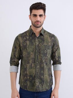 Spykar - Avocado Green Slim Fit Casual Shirt for Men