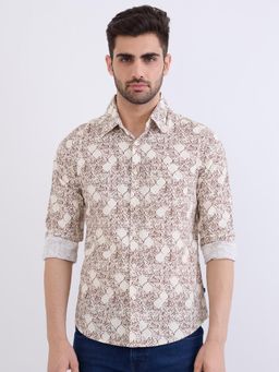Spykar - Ecru Slim Fit Casual Shirt for Men