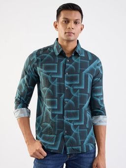 Spykar - Teal Slim Fit Casual Shirt for Men