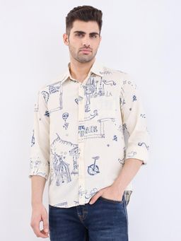 Spykar - Off White Slim Fit Casual Shirt for Men