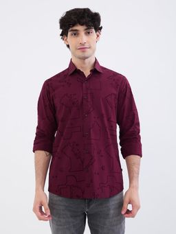 Spykar - Wine Slim Fit Casual Shirt for Men
