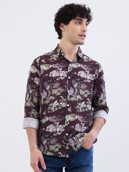 Spykar - Wine Slim Fit Casual Shirt for Men