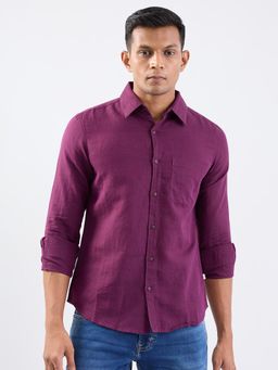 Spykar - Plum Purple Slim Fit Casual Shirt for Men