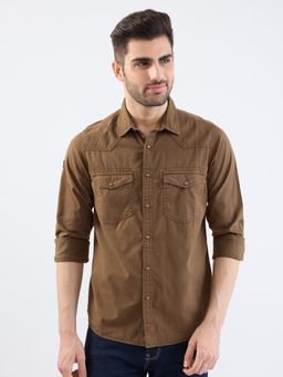 Spykar - Bison Brown Slim Fit Casual Shirt for Men
