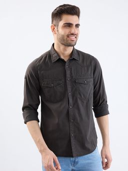 Spykar - Charcoal Grey Slim Fit Casual Shirt for Men