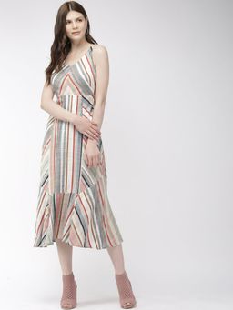 Twenty Dresses by Nykaa Fashion - Multi-Color Playing With Pop Of Stripes Midi Dress