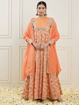 ADORNIA - Gotta Patti Anarkali Chanderi Silk Kurta with Churidar & Dupatta (Set of 3)