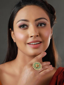 Priyaasi - Gold Plated Green Meenakari Floral Ring