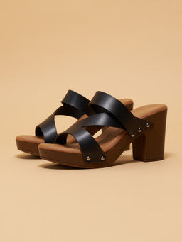 ERIDANI - Black Savia Solid Strappy Heels