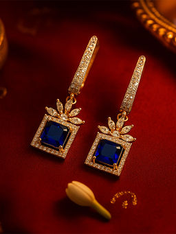 I Jewels - Blue Gold Plated American Diamond Studded Drop Earrings for Women