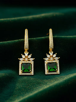 I Jewels - Green Gold Plated American Diamond Studded Drop Earrings for Women