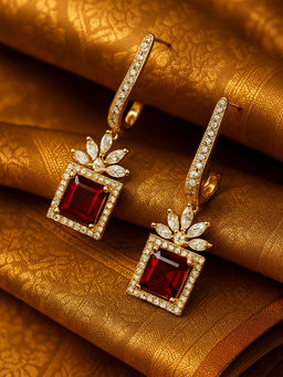 I Jewels - Pink Gold Plated American Diamond Studded Drop Earrings for Women