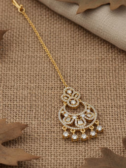 I Jewels - Women Gold Plated American Diamond Cubic Zirconia Maangtikka
