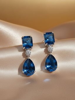 I Jewels - Silver Plated Blue Cubic Zirconia Studded Earrings Women