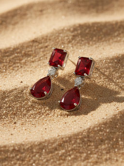 I Jewels - Silver Plated Red Cubic Zirconia Studded Earrings Women