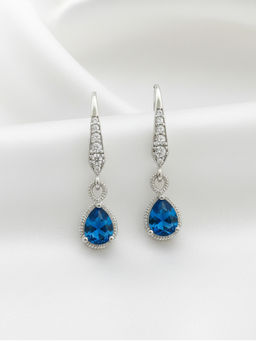 I Jewels - Silver Plated Blue Cubic Zirconia Studded Earrings Women