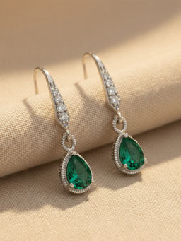 I Jewels - Silver Plated Green Cubic Zirconia Studded Earrings Women