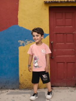 Toonyport - Boy Pink Cotton Printed Shorts & T-shirt (Set of 2)