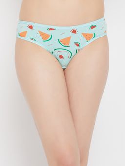Clovia - Low Waist Fruit Print Bikini Panty In Baby Blue - Cotton