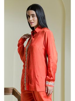 Maive - Orange Hand Embroidered Modal Satin Shirt