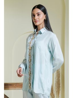 Maive - Powder Blue Hand Embroidered Modal Satin Shirt