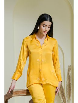 Maive - Sunshine Yellow Hand Embroidered Modal Satin Shirt