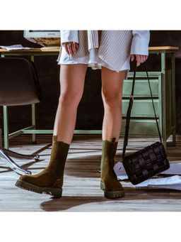 Saint G - Solid Green Leather High Ankle Boots
