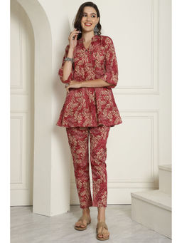 Rajnandini - Womens Dusty Pink Pure Cotton Printed Co-ords (Set of 2)